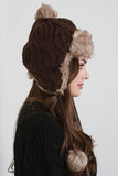 Faux Fur Pom Pom Ear Flap Beanie