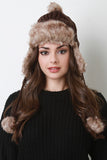 Faux Fur Pom Pom Ear Flap Beanie