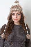 Faux Fur Pom Pom Ear Flap Beanie