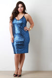 Metallic Streaks Deep V Bodycon Dress