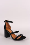 Shoe Republic LA Velvet Triple Straps Blocked Heel