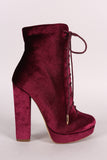 Shoe Republic LA Velvet Combat Lace Up Chunky Heeled Ankle Boots