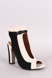 Shoe Republic LA Suede Two Tone Keyhole Chunky Mule Heel