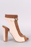 Shoe Republic LA Suede Two Tone Keyhole Chunky Mule Heel