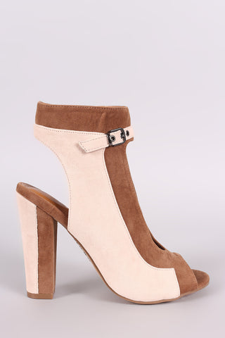 Shoe Republic LA Suede Two Tone Keyhole Chunky Mule Heel