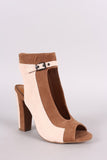 Shoe Republic LA Suede Two Tone Keyhole Chunky Mule Heel