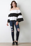 Stripe Off The Shoulder Wide Hem Long Sleeve Top