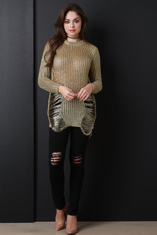 Metallic Loose Knit Shredded Sweater