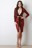 Deep V Diva Long Sleeve Metallic Dress