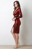 Deep V Diva Long Sleeve Metallic Dress