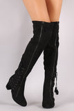 Suede Zipper Corset Lace Up Block Heeled Over-The-Knee Boots