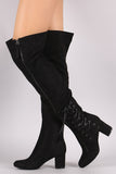 Suede Zipper Corset Lace Up Block Heeled Over-The-Knee Boots