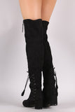 Suede Zipper Corset Lace Up Block Heeled Over-The-Knee Boots