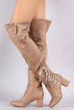 Suede Zipper Corset Lace Up Block Heeled Over-The-Knee Boots