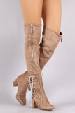 Suede Zipper Corset Lace Up Block Heeled Over-The-Knee Boots