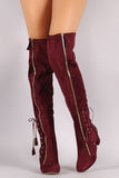 Suede Zipper Corset Lace Up Block Heeled Over-The-Knee Boots