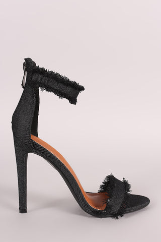 Frayed Denim Open Toe Stiletto Heel