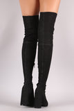 Peep Toe Round Heeled Over-The-Knee Denim Boots