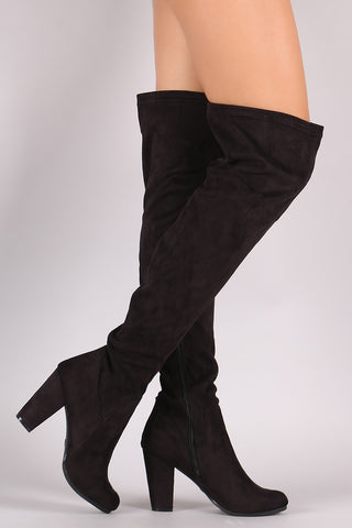 Breckelle Suede Fitted Chunky Heel OTK Boots