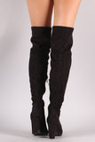 Breckelle Suede Fitted Chunky Heel OTK Boots