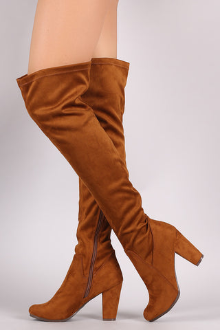 Breckelle Suede Fitted Chunky Heel OTK Boots