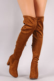 Breckelle Suede Fitted Chunky Heel OTK Boots