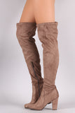 Breckelle Suede Fitted Chunky Heel OTK Boots