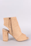 Side Zipper Peep Toe Chunky Heel Booties