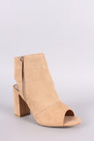 Side Zipper Peep Toe Chunky Heel Booties