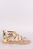 Qupid Mirror Metallic Toe Ring Strappy Gladiator Flat Sandal