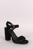 Qupid Embossed Velvet Ankle Strap Chunky Heel