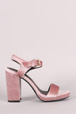 Qupid Embossed Velvet Ankle Strap Chunky Heel