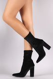 Crushed Velvet Pointy Toe Round Heeled Ankle Boots