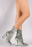 Crushed Velvet Pointy Toe Round Heeled Ankle Boots