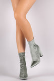 Crushed Velvet Pointy Toe Round Heeled Ankle Boots