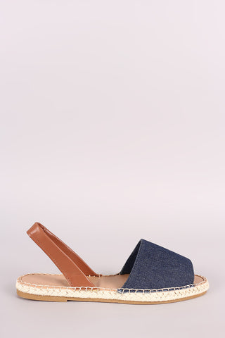 Bamboo Denim Espadrille Slingback Flat Sandal