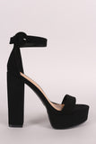 Bamboo Nubuck Ankle Strap Platform Chunky Heel