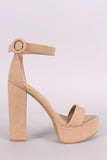 Bamboo Nubuck Ankle Strap Platform Chunky Heel