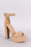 Bamboo Nubuck Ankle Strap Platform Chunky Heel