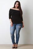 Fold Over Bardot Quarter Sleeve Top