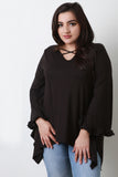 Ruffle Bell Sleeve Sharkbite Top