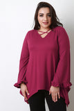 Ruffle Bell Sleeve Sharkbite Top