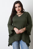 Ruffle Bell Sleeve Sharkbite Top