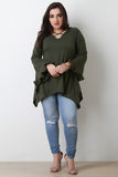 Ruffle Bell Sleeve Sharkbite Top