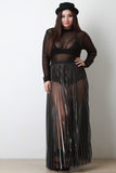 Semi-Sheer Mesh Mock Long Sleeve Bodysuit