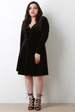 Plus Size Velvet Surplice Skater Dress