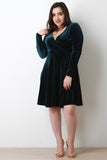 Plus Size Velvet Surplice Skater Dress